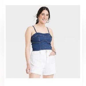 Universal Thread Women's Denim Corset Bustier Spaghetti Strap Crop Top